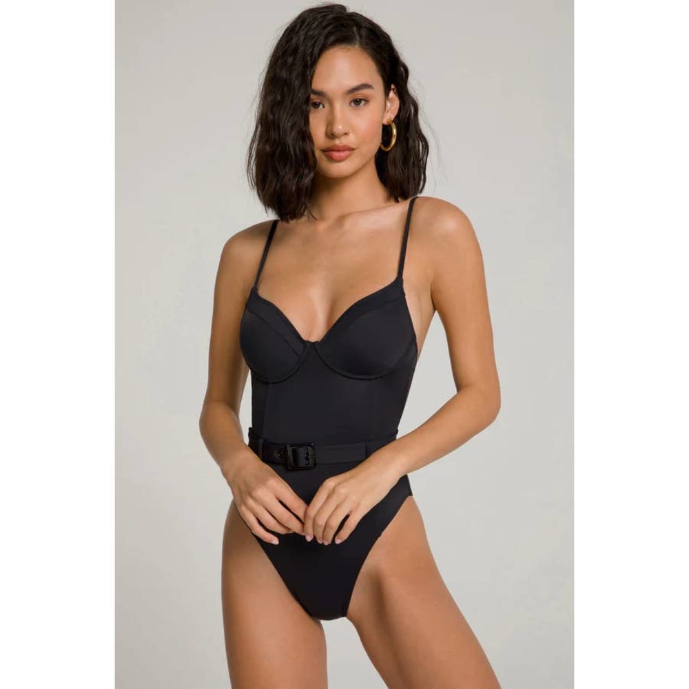 Good American Womens Show Off One-Piece Swimsuit Black Size 1 Small High-Leg